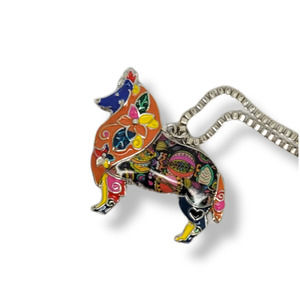 Silver-tone Multi-Color Flower Enamel Hodge-Podge Collie Dog Pendant 20"